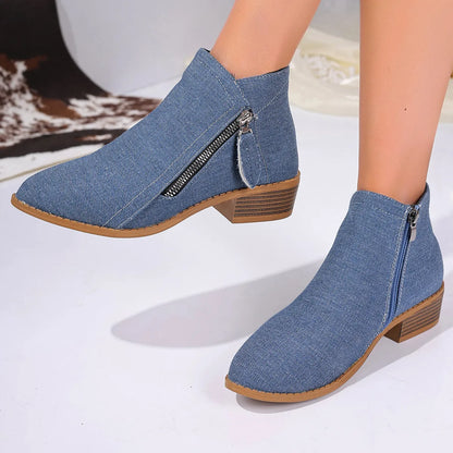 Point Toe Block Heels Boots