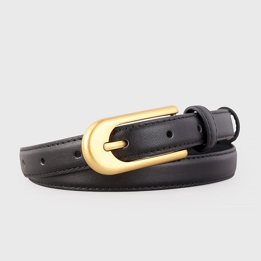 Gold Buckle Skinny Leather Belt