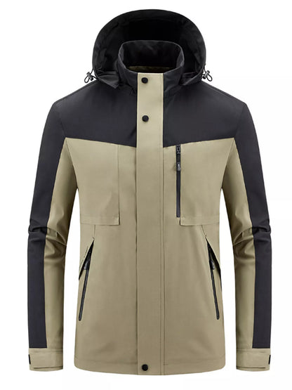 Men's Plus Size Two-Tone Hooded Outdoor Jacket