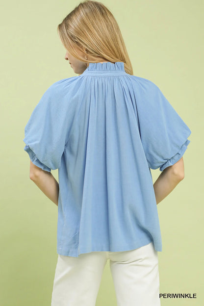 Umgee Linen V-Neck Flutter Sleeve Top
