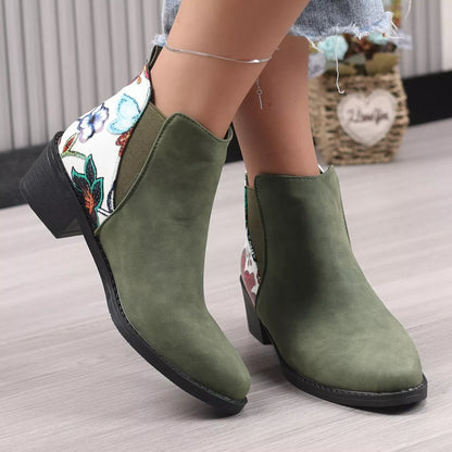 Point Toe Block Heels Ankle Boots