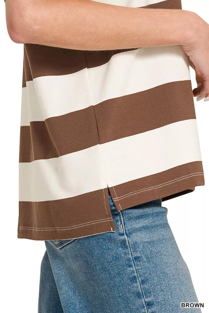 Zenana Striped Collared Polo Top