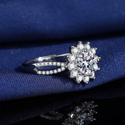 1 Carat Moissanite 925 Sterling Silver Flower Ring