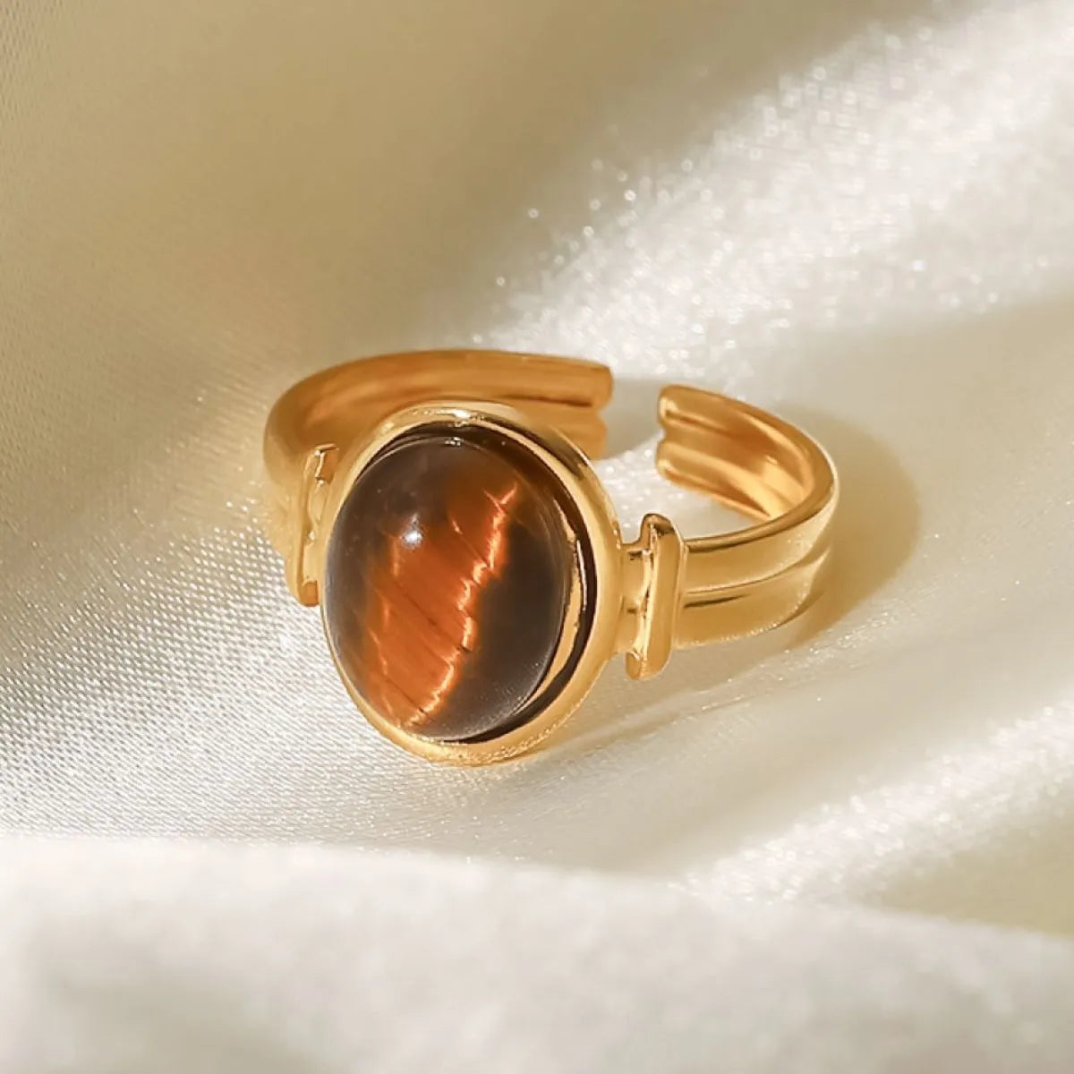 Vintage Natural Stone Gold Plated Adjustable Ring