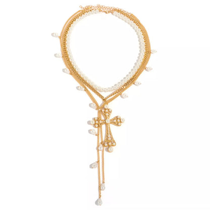 Pearl Cross Pendant Necklace 3 Piece Set