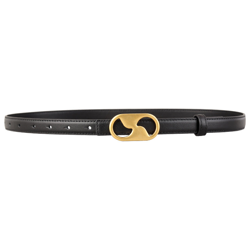 Leather Belt with Golden Buckle