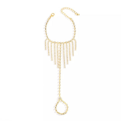 Rhinestone Fringe Hand Chain Bracelet
