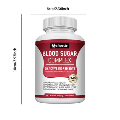 Blood Sugar Complex With Cinnamon, Chromium And Mulberry - 20 Active Ingredients, 60 Capsules - Supports Healthy Blood Sugar Levels