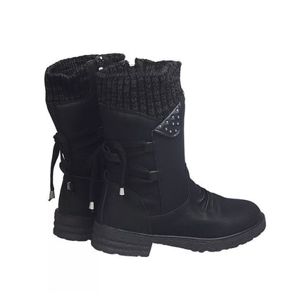 Knitted Cuff Round Toe Boots