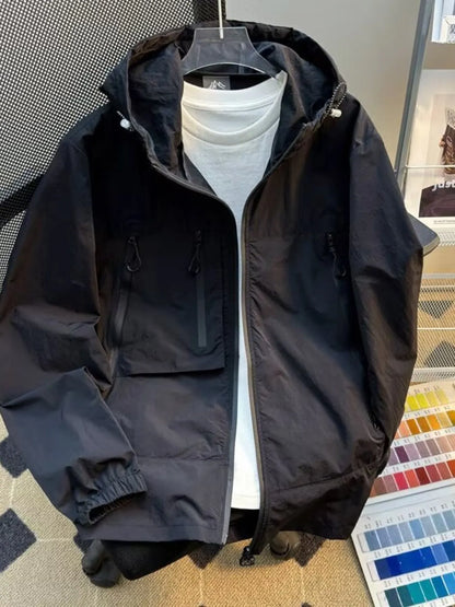 Men's Plus Size Lightweight Hooded Windbreaker Jacket
