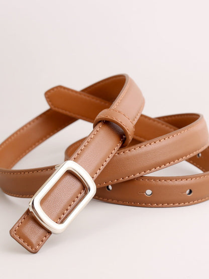 Leather Skinny Belt with Buckle
