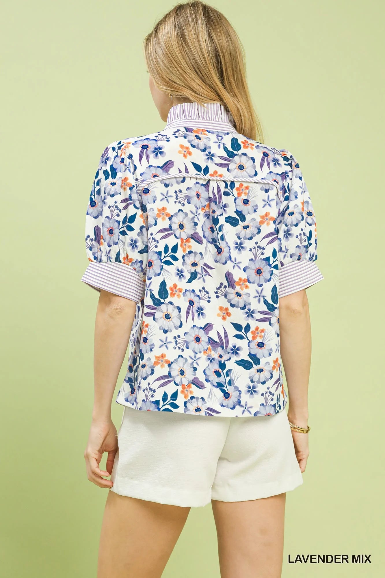 Umgee Floral Print Jacquard Ruffle Top