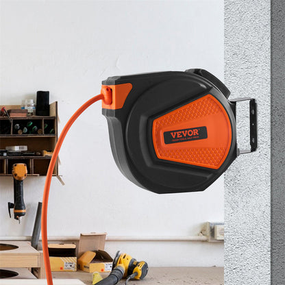 VEVOR Retractable Air Hose Reel, 3 8 IN X 50 FT Hybrid Air Hose Max 300PSI, Air Compressor Hose Reel With 5 Ft Lead In, Ceiling  Wall Mount Enclosed Air Reel, 180 Swivel Mount