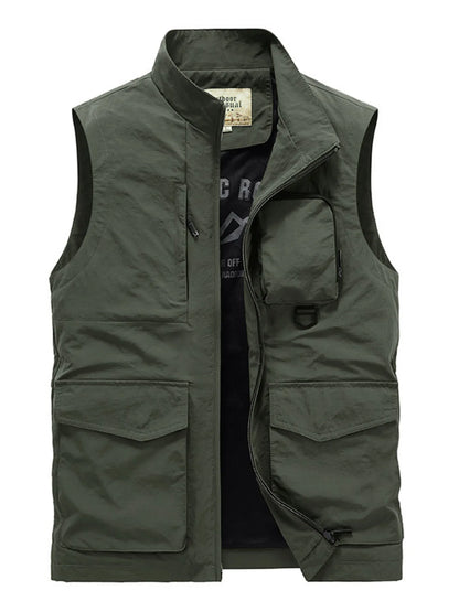 Men's Plus Size Multi-Pocket Zip Up Vest