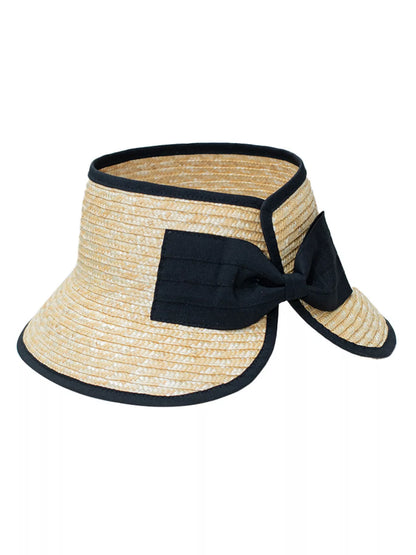 Straw Sun Visor Hat with Bow