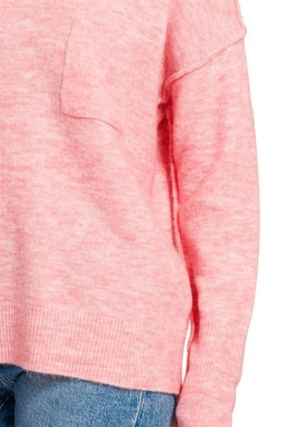 Zenana Melange Hi-low Hem Round Neck Sweater