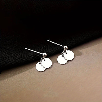 925 Sterling Silver Round Piece Drop Earrings