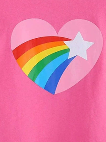 Children's Rainbow Heart Graphic Short Sleeve T-Shirt