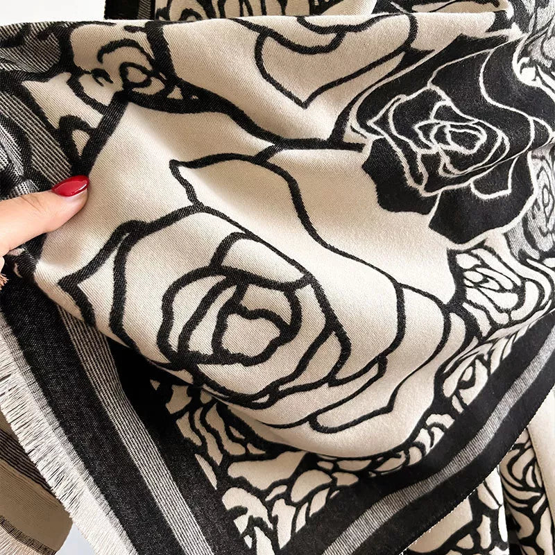 Rose Pattern Raw Hem Scarf