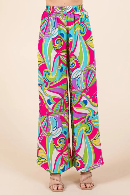 Mittoshop Abstract Print Elastic Waist Wide Leg Pants