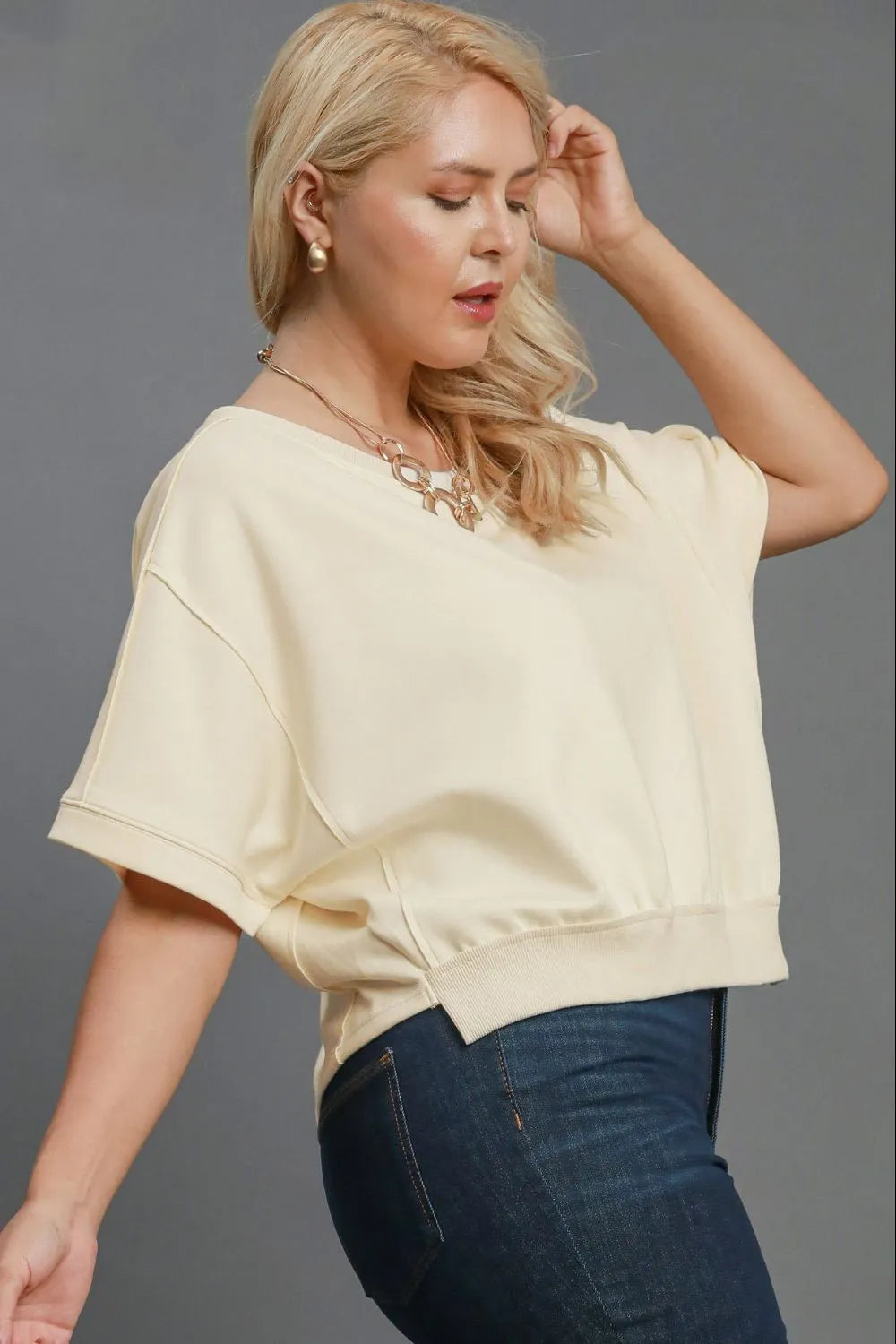 Umgee Full Size Lightweight Cropped Sweatshirt Plus Size