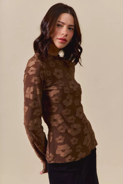 SO ME Stretched Jacquard Casual Tops with Thumb Opening