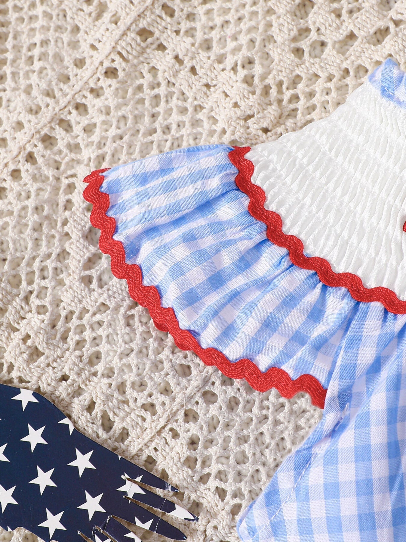 Children's Patriotic Embroidered Gingham Top and Shorts Set