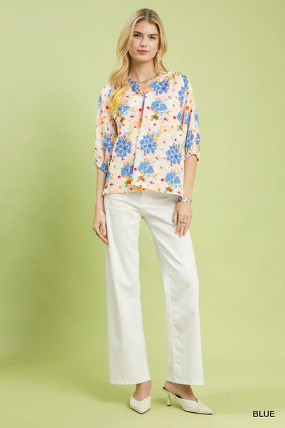 Umgee Mixed Floral Print Blouse