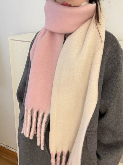 Color Block Fringe Winter Scarf