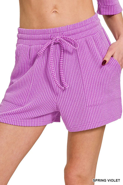 Zenana Raised Rib Short Sleeve Tee and Drawstring Shorts Set