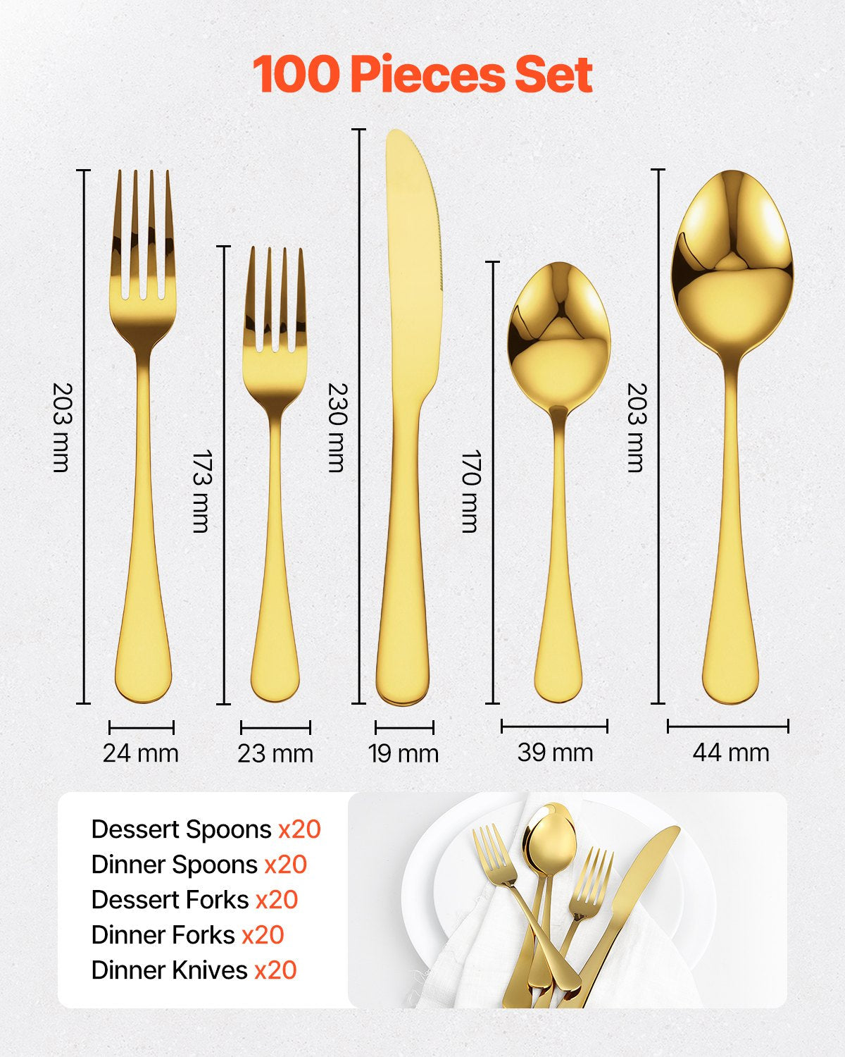 100-Piece Silverware Set Stainless Steel Cutlery Flatware Utensil Kitchen For 20