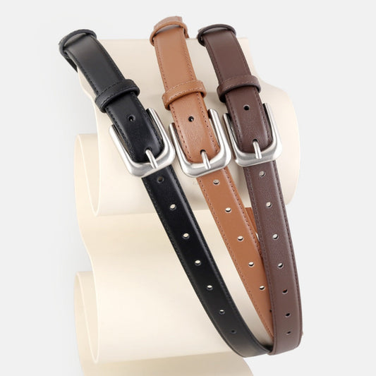 Classic Buckle Skinny Leather Belt
