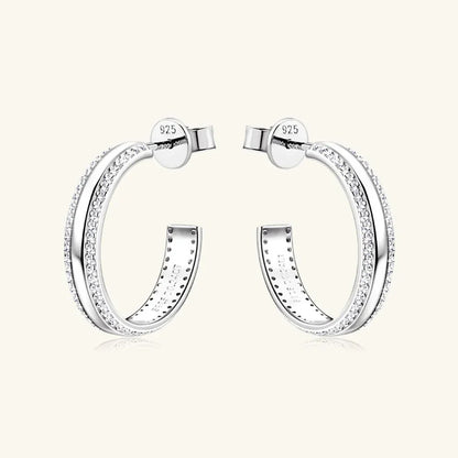 925 Sterling Silver Inlaid Moissanite C-Hoop Earrings