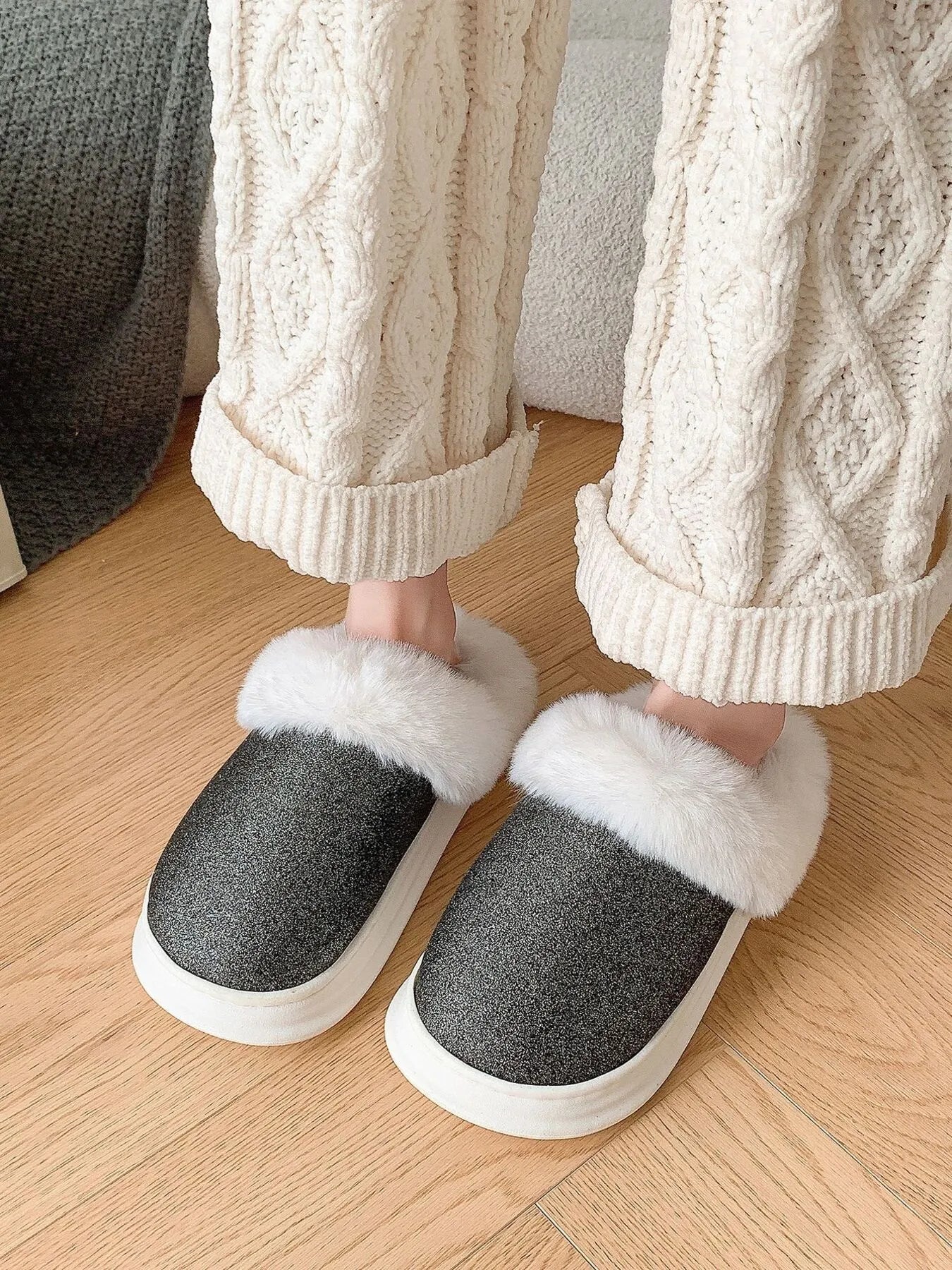 Faux Fur Lined Winter Slippers