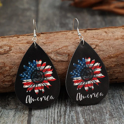 PU Leather Sunflower Teardrop Shape Earrings