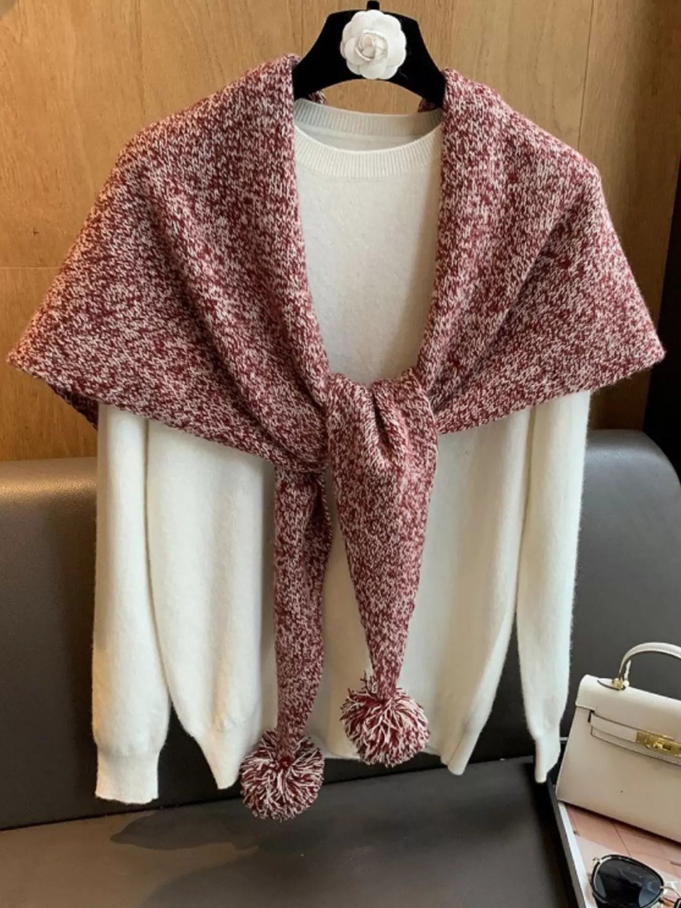 100% Wool Pom-Pom Knitted Scarf