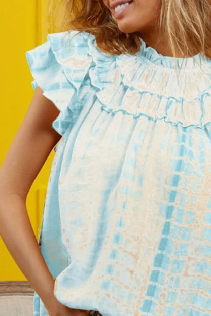 BiBi Tiered Ruffle Neck Tie Dye Top