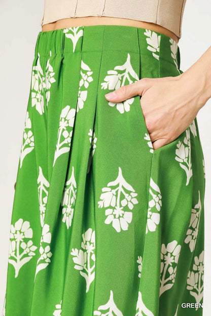 Umgee Floral Pleated Wide-Leg Pants