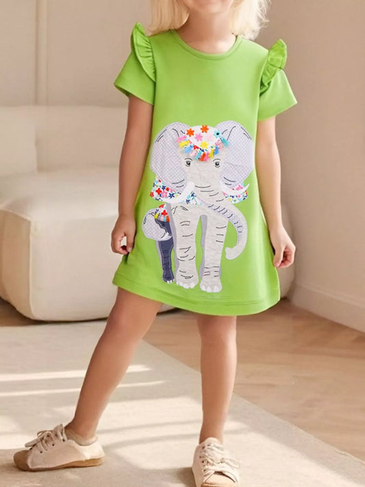 Children's Elephant Ruffle Sleeve Dress