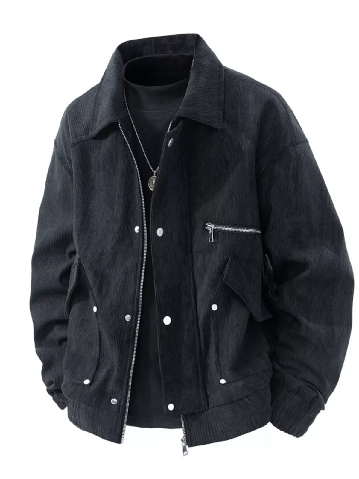 Men's Plus Size Casual Corduroy Snap-Down Jacket