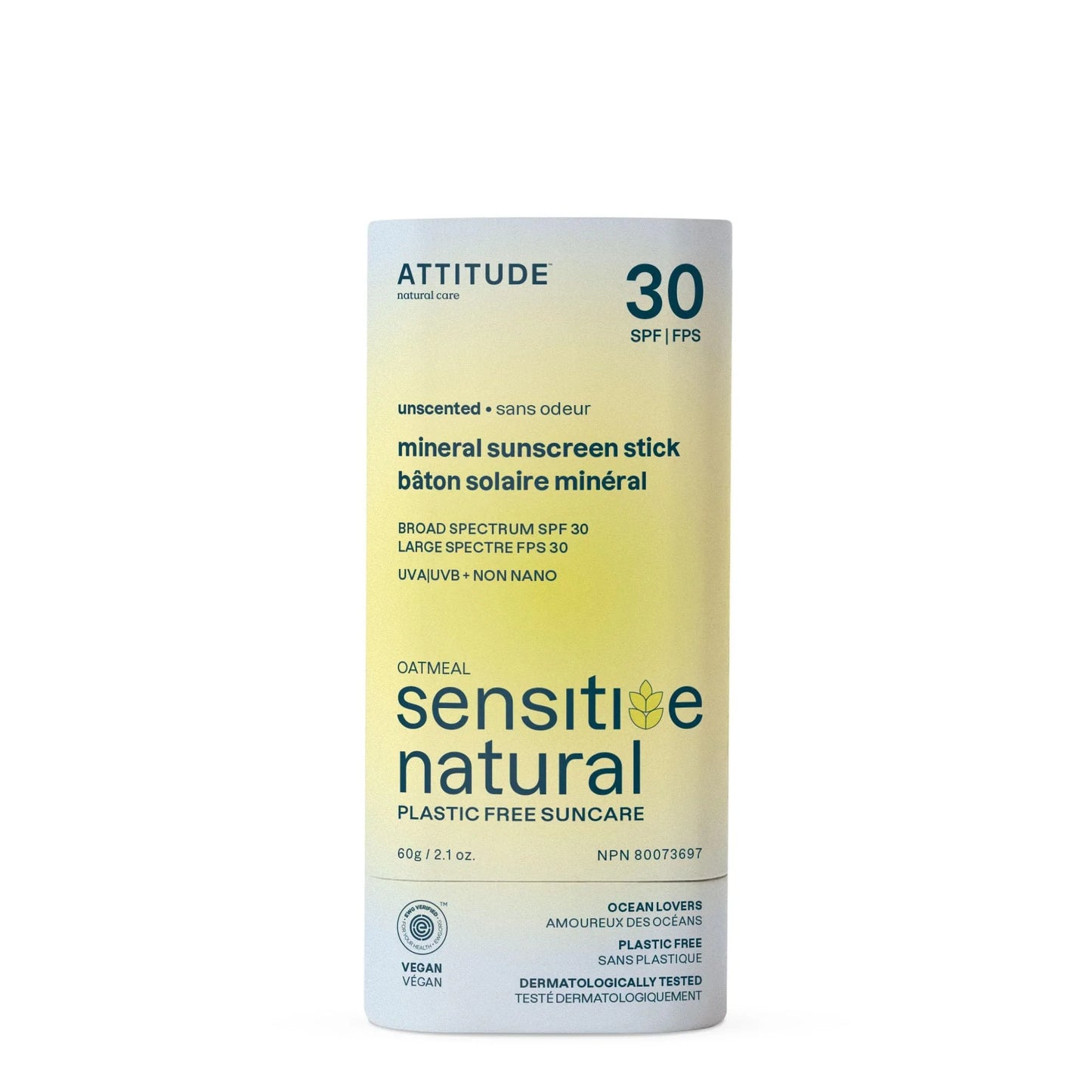 Attitude Unscented Mineral Sunscreen for Sensitive Skin, SPF 30, 2.1 oz.