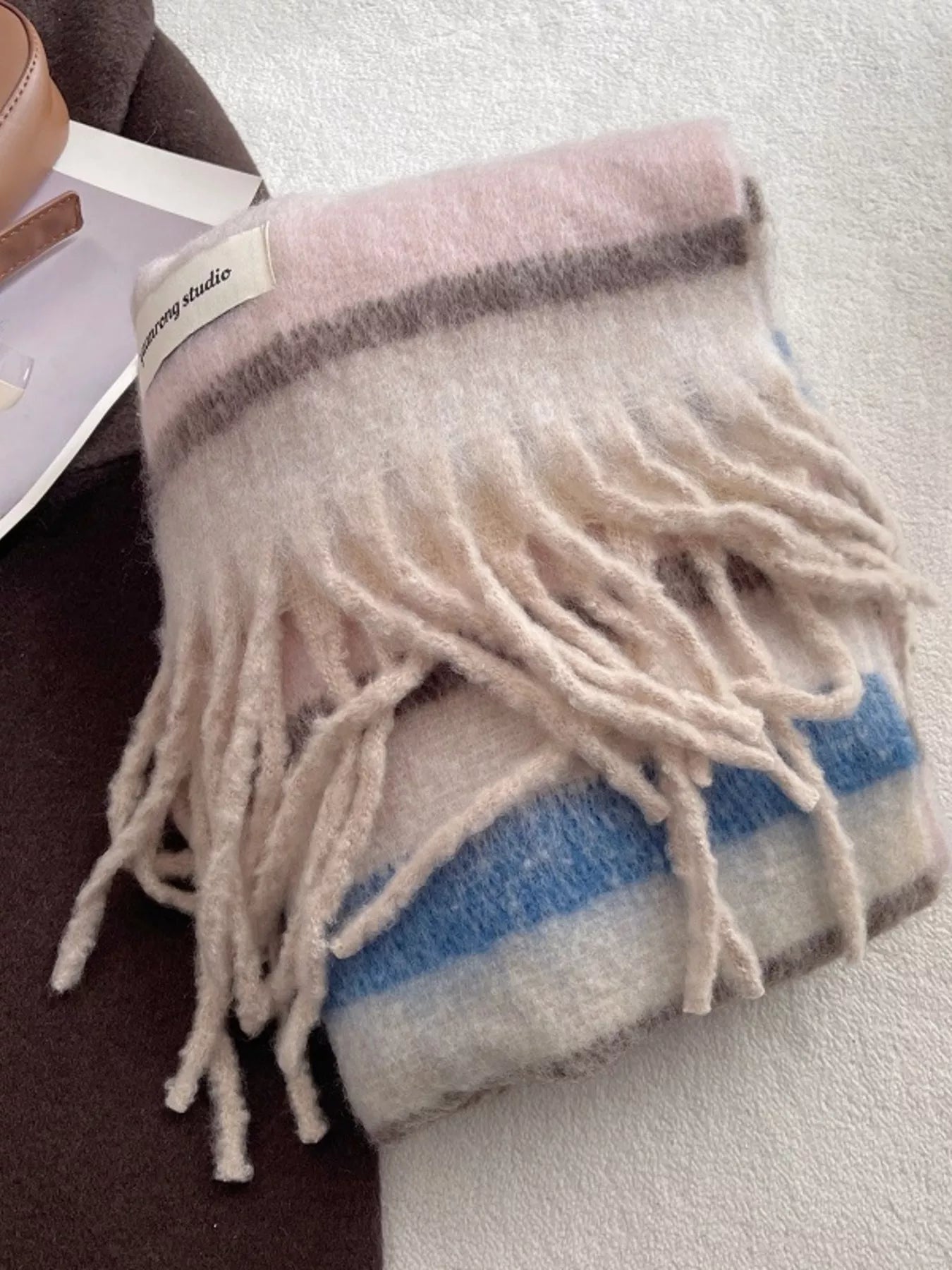 Soft Plaid Tassel Warm Scarf