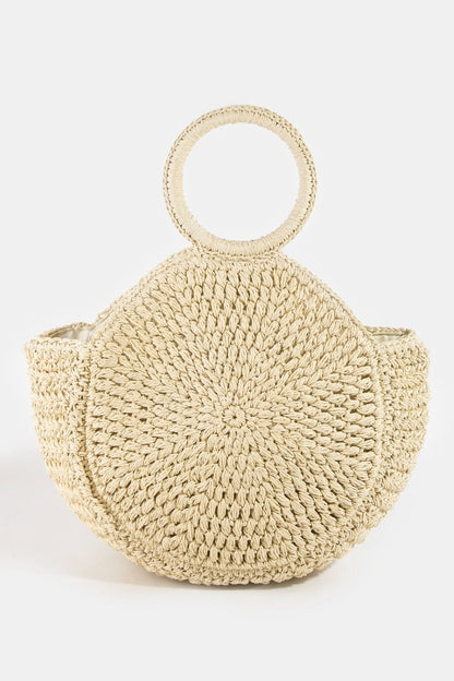 Fame Circle Handle Circle Straw Braided Hand Bag