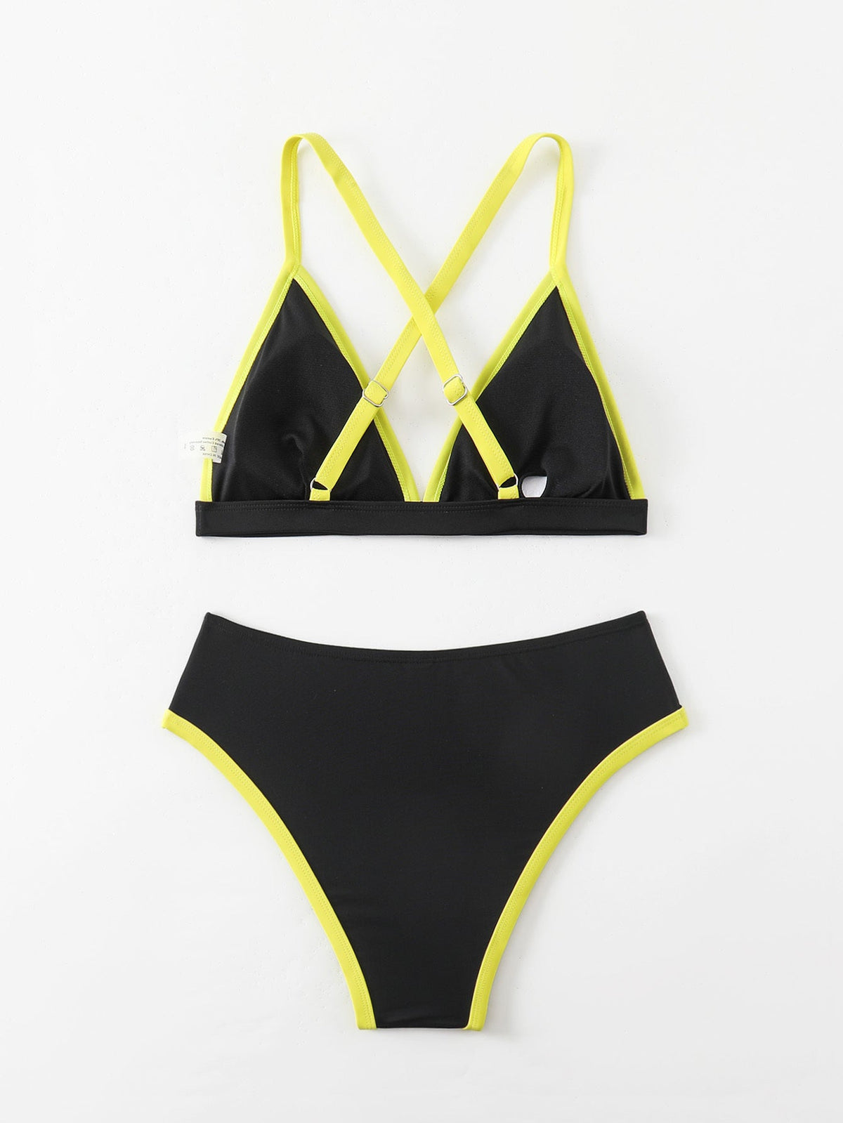 Women's Color Block Triangle Bikini Set, Crisscross Back Top & High Waist Bottom, 2 Piece Sporty Swimsuit