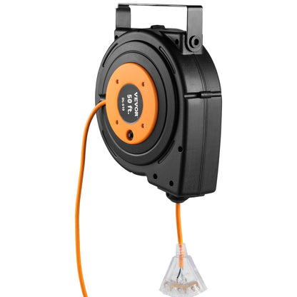 VEVOR 50ft Retractable Extension Cord Reel 14AWG 3CSJTOW Power Cord Reel