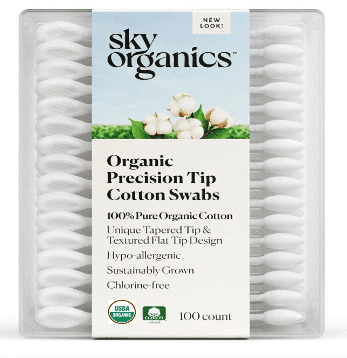 Sky Organics - Organic Cotton Swabs, 100 Count (Pack of 1) - Precision Tip Applicators