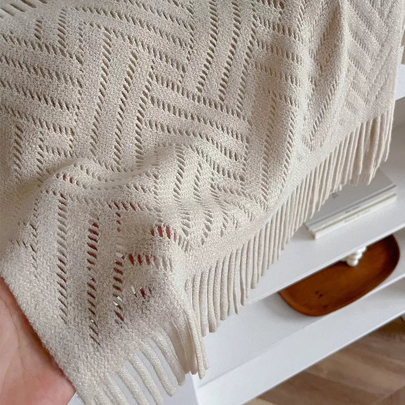 Knitted Fringe Openwork Scarf Shawl