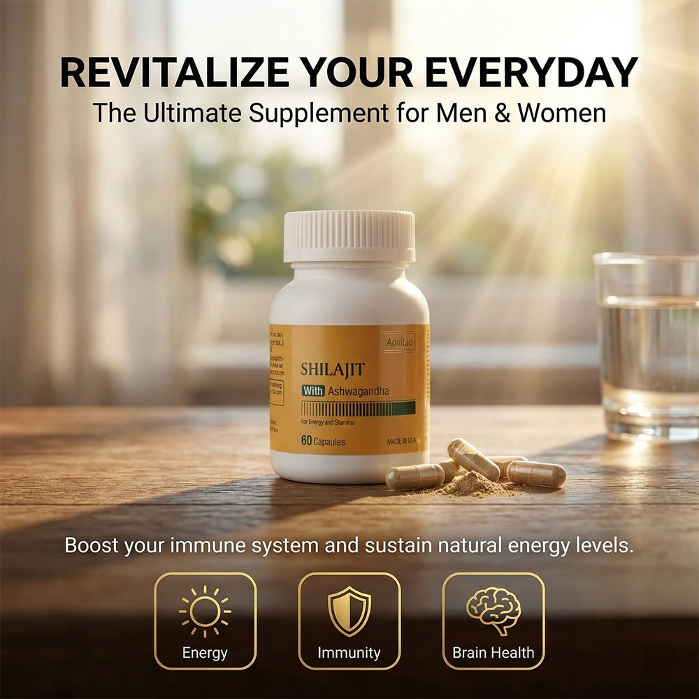 Shilajit Extract 550mg With Ashwagandha For Men And Women Energy, Stamina & Vitality Support And More, 60 Capsules