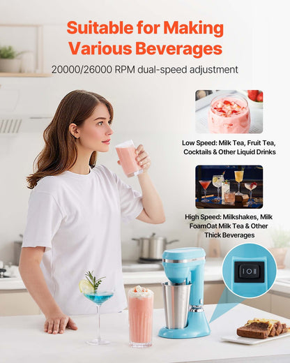 Milkshake Maker, 100W Milk Shake Maker Mixer, Single Head Drink Mixer Blender Machine, Dual-Speed Adjustment Milkshake Blender With Stainless Steel Cup, For Home, Kitchen, Bar & Beverage Shop