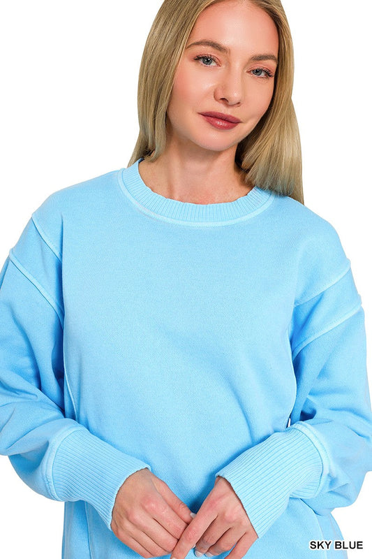 Zenana Pigment Dye Exposed-seam Fleece Sweatshirt